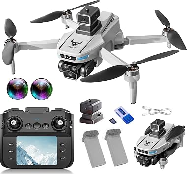 Drone with 4K Dual Camera for Adults Beginners, Foldable Brushless Quadcopter with 3.5 Inches Screen Remote Control, Optical Flow Altitude Hold, 3D Flips, 2 Batteries with 64G Memory Card and Reader, Under 249g