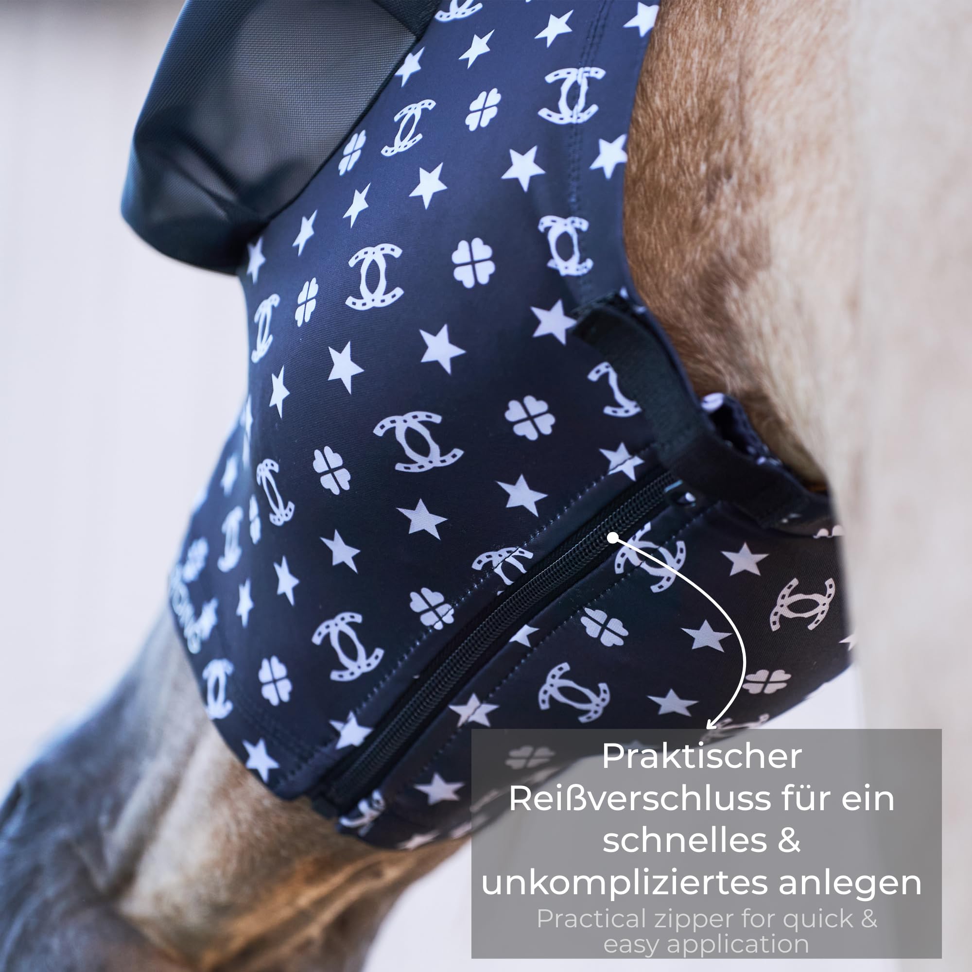 Imperial Riding Fliegenmaske „Trail Ride“ ohne Nasenschutz, Schwarz AOP, Full