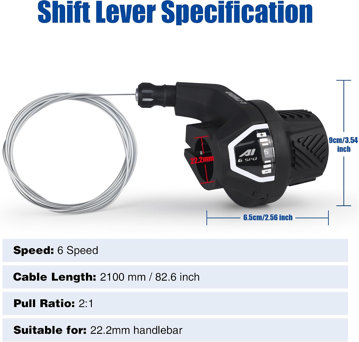 Bike Shift Lever for 22.2 Handlebar (Black, 6 Speed) image 3