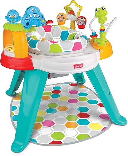 winfun Baby Move Centro de actividades 3 en 1 con altura ajustable, incluye bola popper, rueda de la fortuna giratoria y más convertidos de sentarse