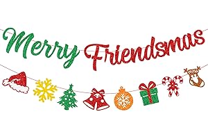 Merry Friendsmas Banner Christmas Banner with Glittery Snowflake Hat Stockings Signs Friendsmas...