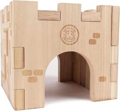 GuineaDad Guinea Pig Hideout & House Wooden Hideaway Bed, Hut & Furniture for Small Pets | Cozy Guinea Pig Hidey with Natural Design & Accessorie