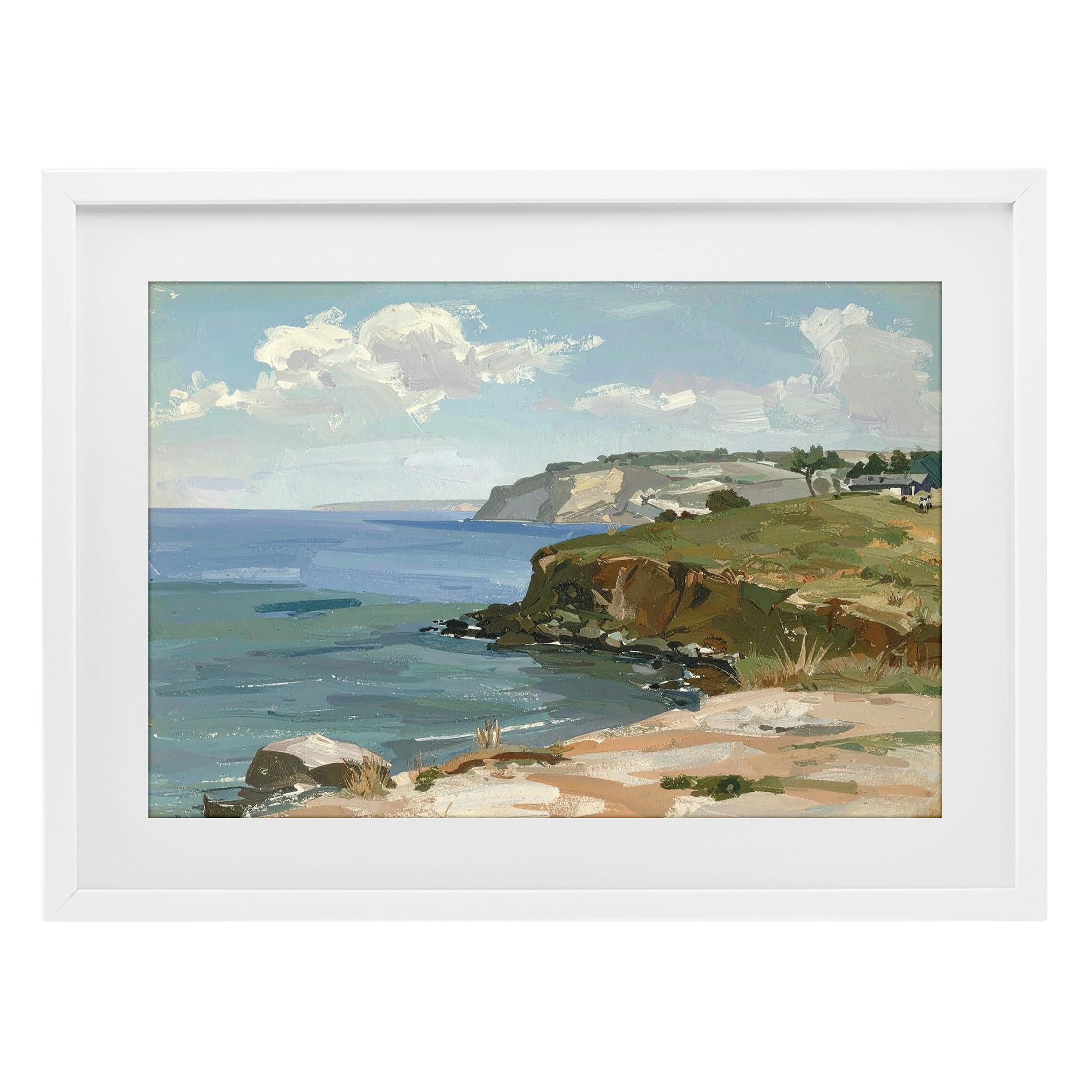 Stupell Industries 'Along The Shore Scenery', Framed Print Under Glass, White, 20 x 14 Inches, Easy to Hang and Sturdy, Made in USA, by Alonza Saunders