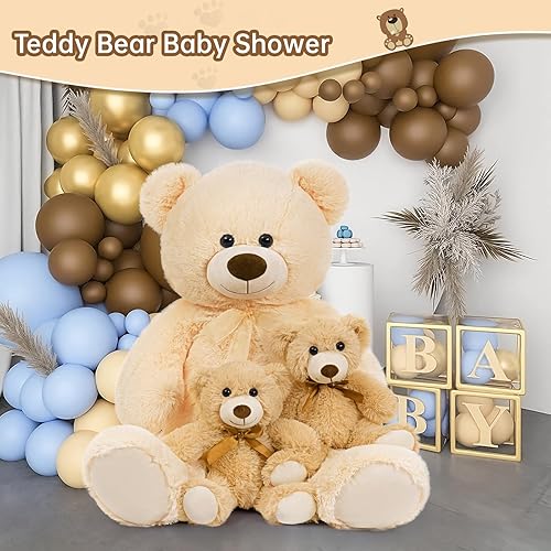 Miniatura 2 de MaoGoLan Oso de peluche gigante de 35.4 pulgadas, mamá con 2 bebés de 14 pulgadas, oso de peluche grande para baby shower, regalo grande para niños,
