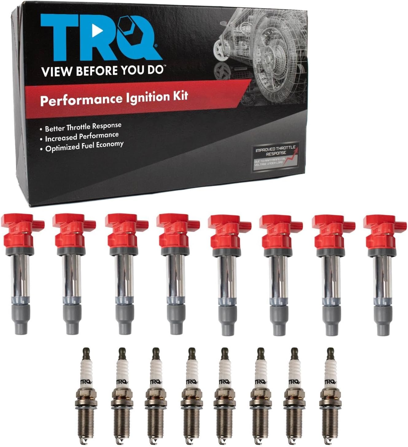 TRQ Ignition Coil and Spark Plug Kit 16 Piece Compatible with 2007-2011 Buick Lucerne 2007-2011 Cadillac DTS 2007-2009 SRX 2007-2010 STS 2007-2009 XLR