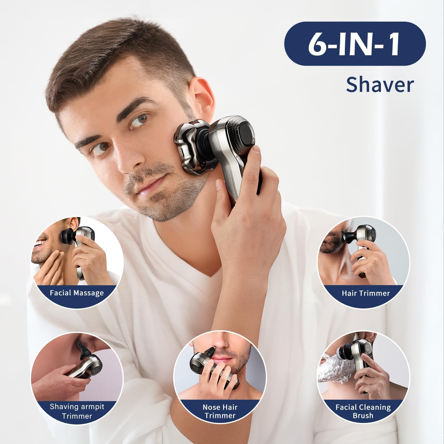 Electric Razor for Head,VoltPanther Head Shavers for Bald Men,Magnetic Detachable Bald Head Shaver,IPX6 Waterproof Wet Dry Razors for Men,LED Display Rechargeable 5D Rotary Shaver with Type C Charge