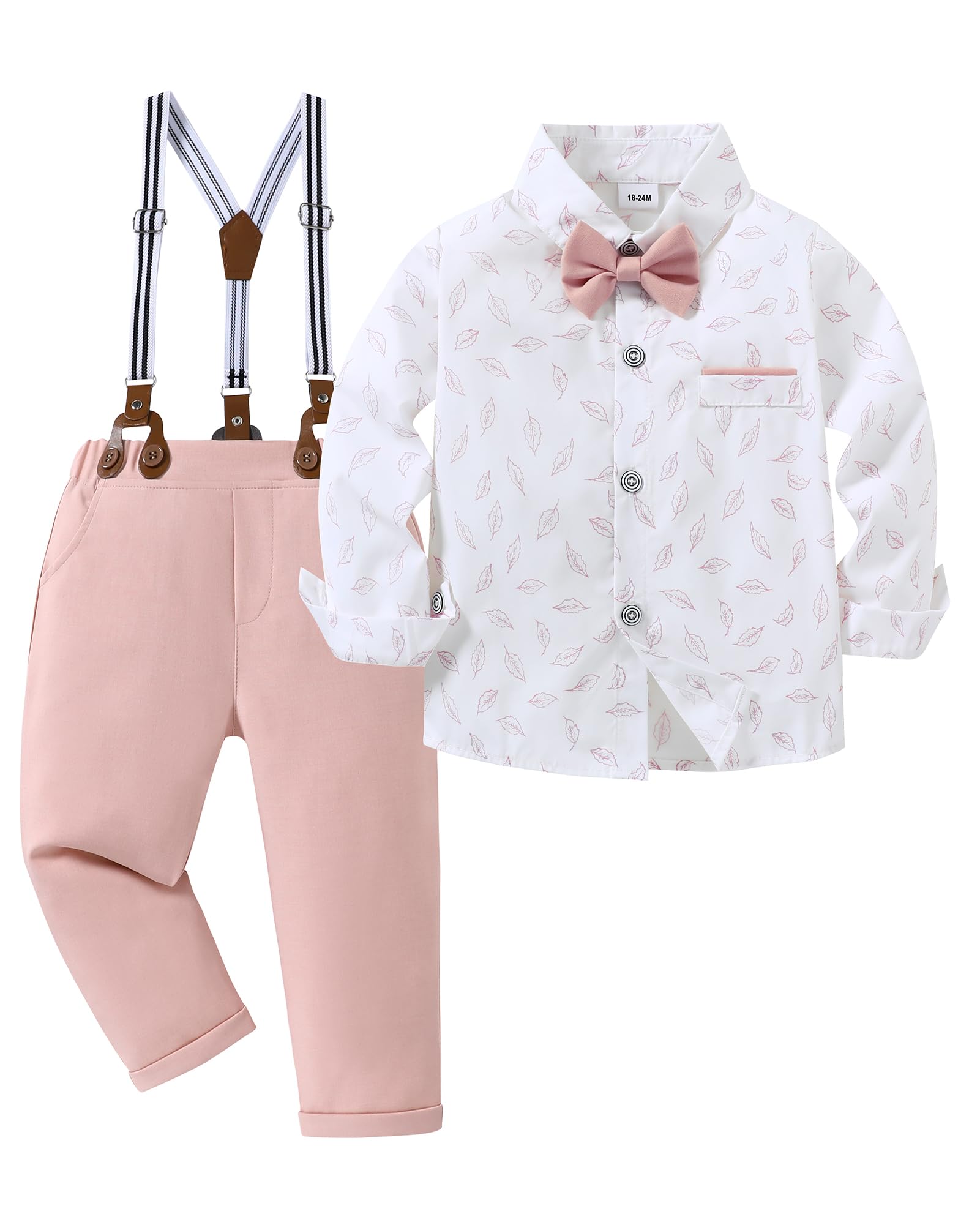 ZOEREA Toddler Baby Boy Suit Clothes Gentleman Wedding Outfits Long Sleeve Dress Shirt + Suspender Pants + Bowtie 1-5T