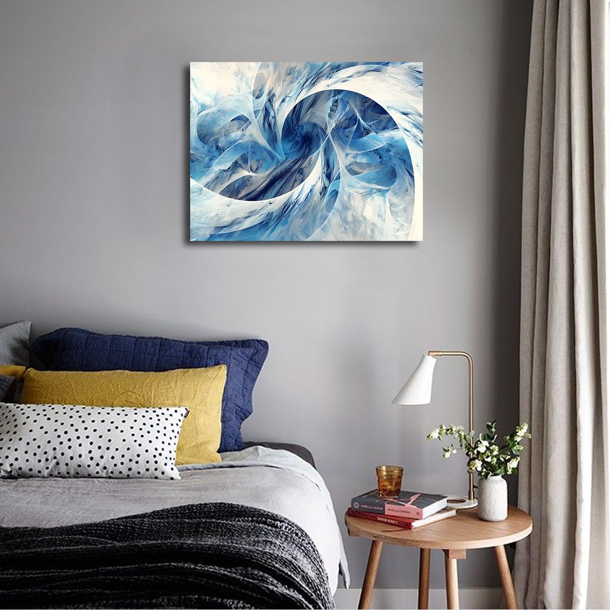 Cuadro Lienzo Abstracto Azul Blanco Espiral Fluida 70x90cm