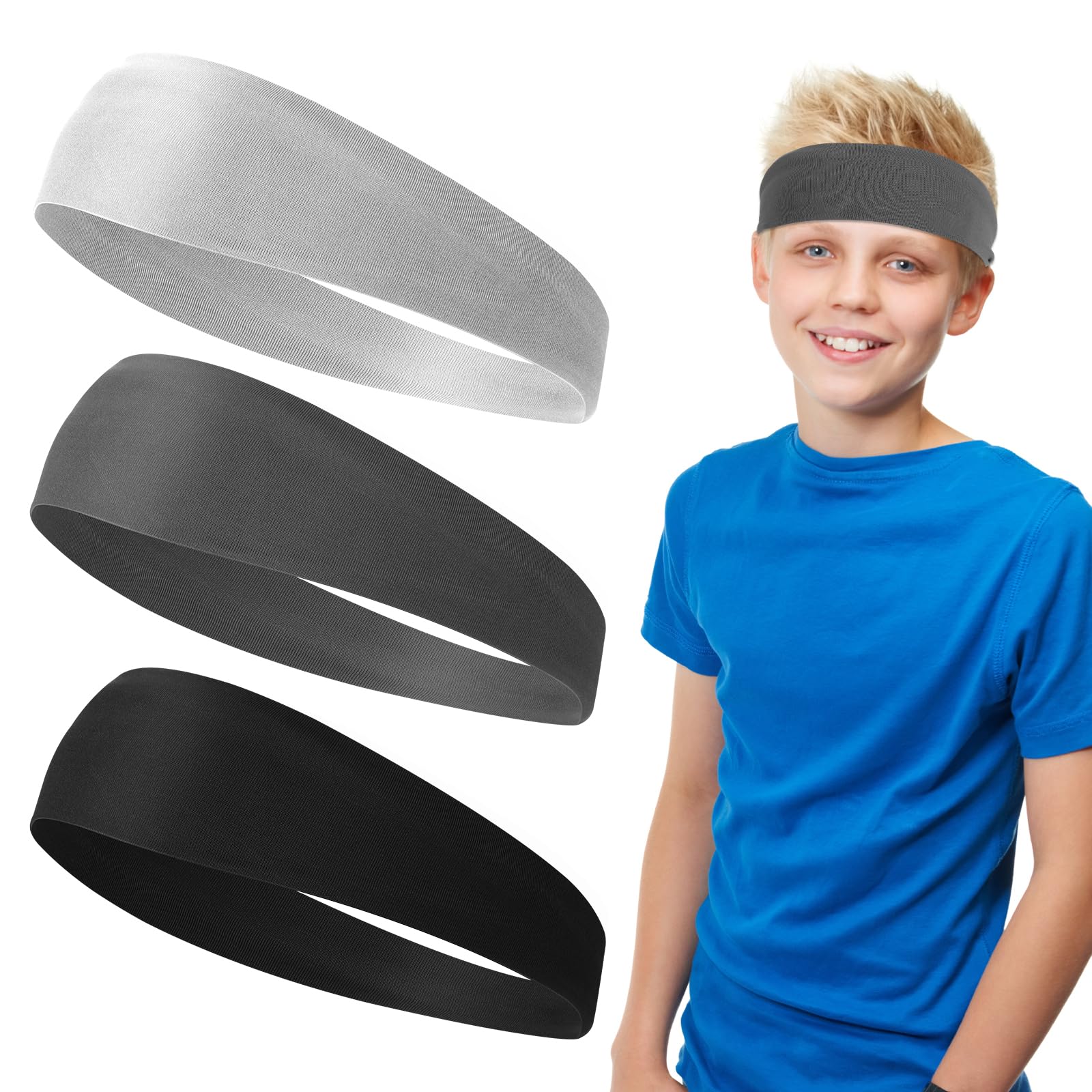 cobee Lot de 3 bandeaux élastiques respirants pour enfants - Pour football, basket-ball, course à pied, tennis