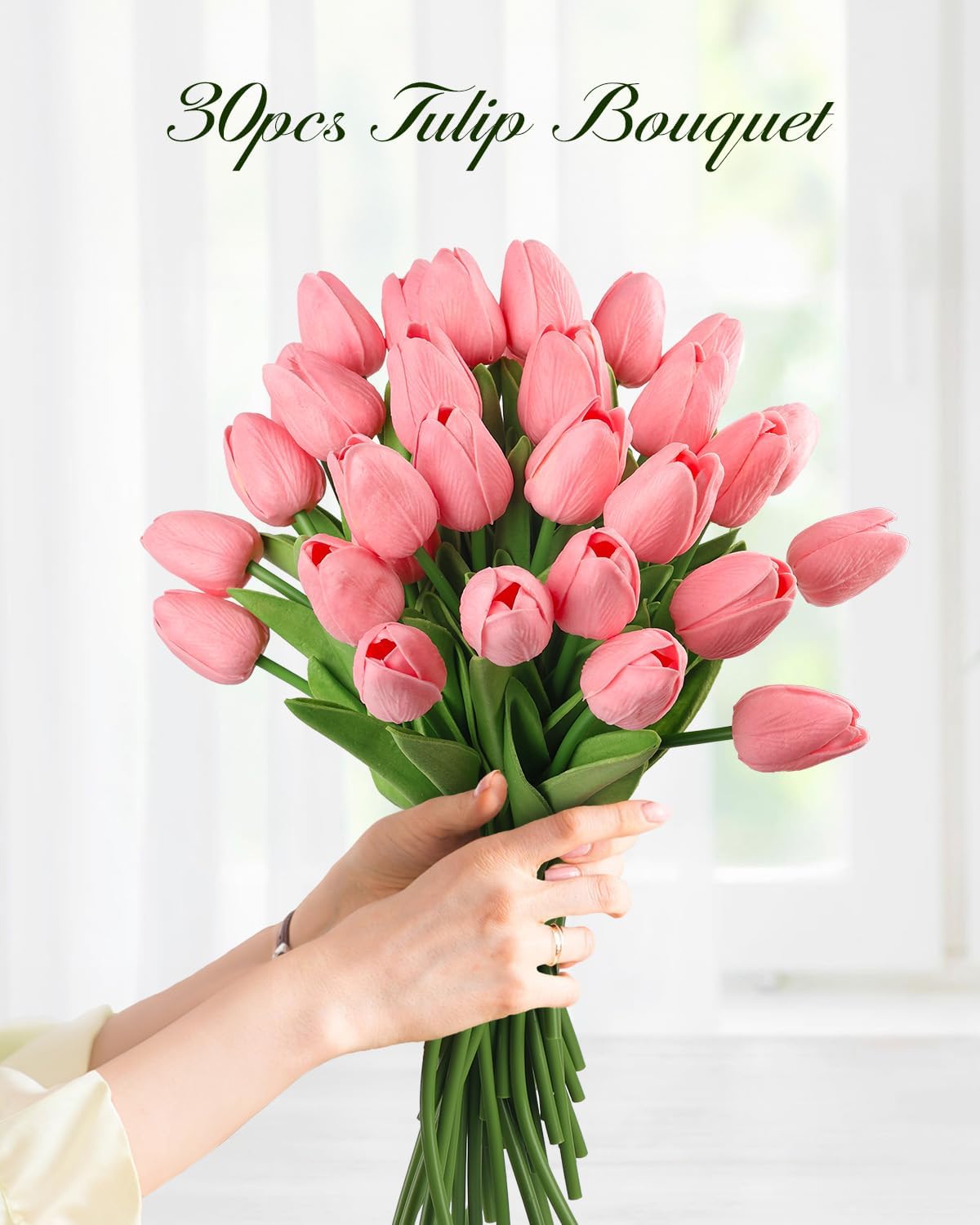 MACTING 30PCS Artificial Tulip Flowers 13.7" Real Touch Fake PU Tulips Bouquet Faux Pink Flowers for Floral Arrangements Table Centerpieces Kitchen Home Indoor Easter Spring Valentines Day Decorations - Image 6