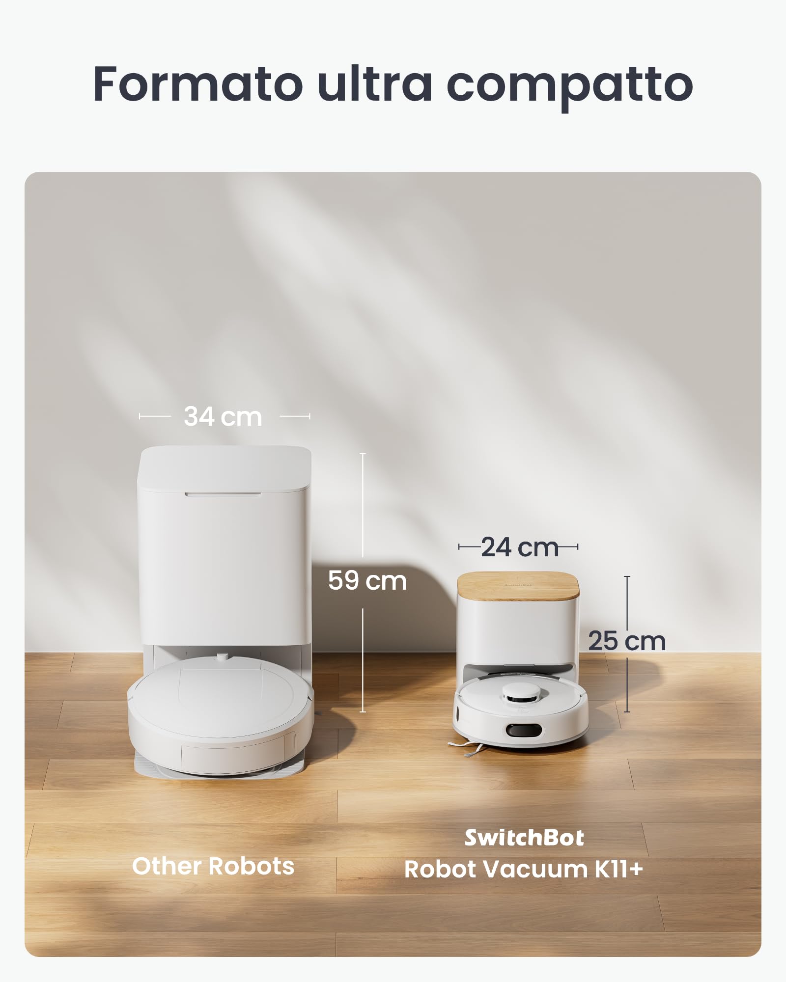 SwitchBot K11+ Robot aspirapolvere e lavapavimenti con Matter, 6.000 Pa, svuotamento automatico per 90 giorni, sistema LDS, ultra-sottile con 9 cm, compatibile con Apple Casa, Alexa e Google Home