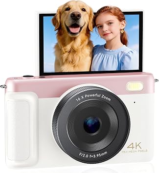 4K Digital Camera Vlogging Camera for Travel Point and Shoot | 75MP Photo Resolution, 4K 30FPS Video, 3-Inch Flip IPS Screen, 2500mAh Battery, 32GB Card Bundle