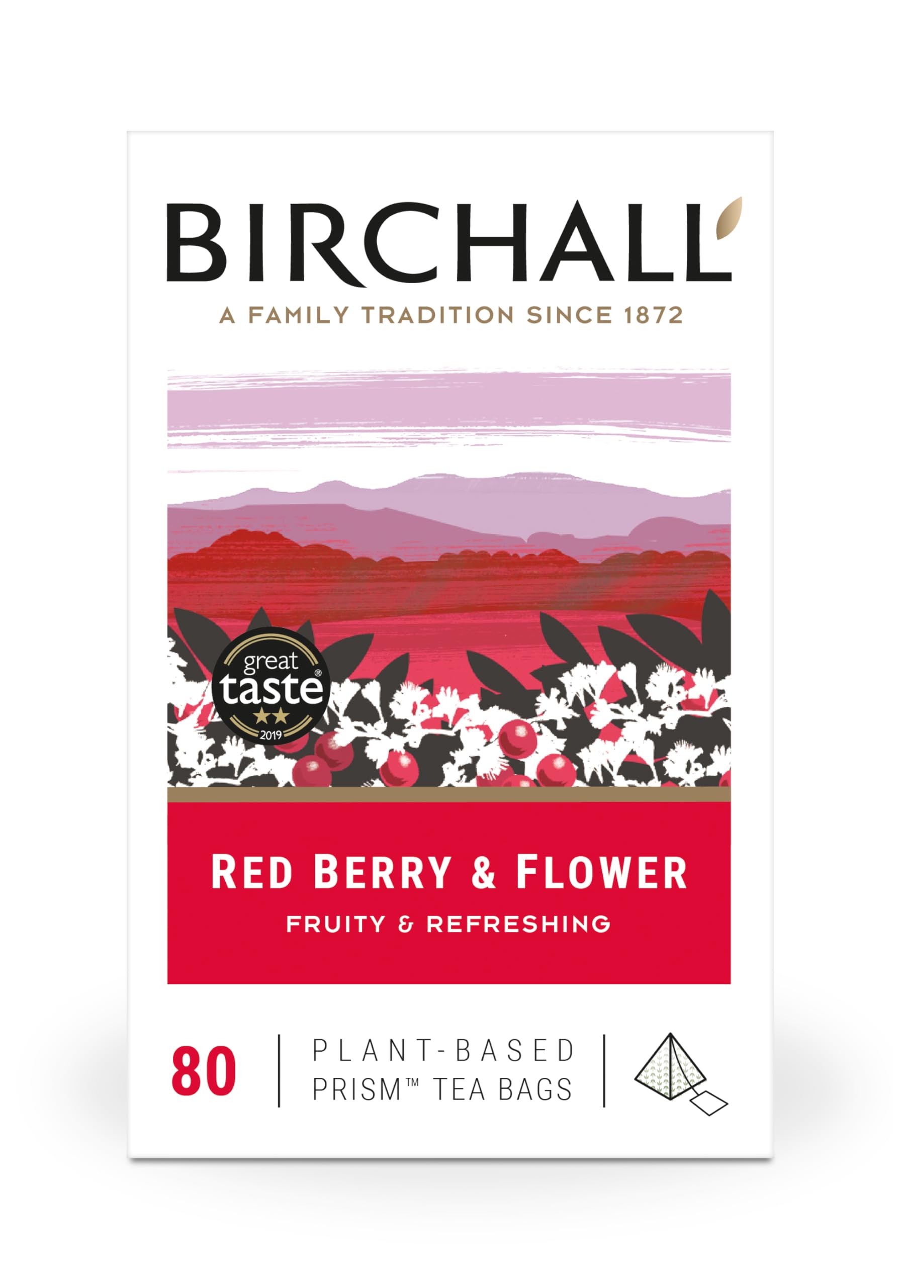 Birchall Tea Bags, Red Berry & Flower Tea Gift, Caffeine Free Tea Bursting with Full Flavour, Perfect Vegan Gifts, 80 Plant-Based Prism Tea Bags