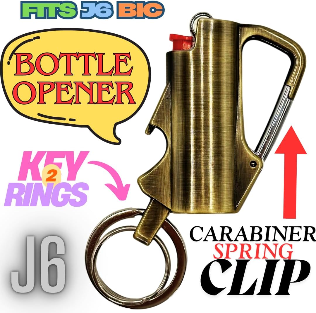 Lighter Case Carabiner Keychain BIC Holder, Gold, Full Size