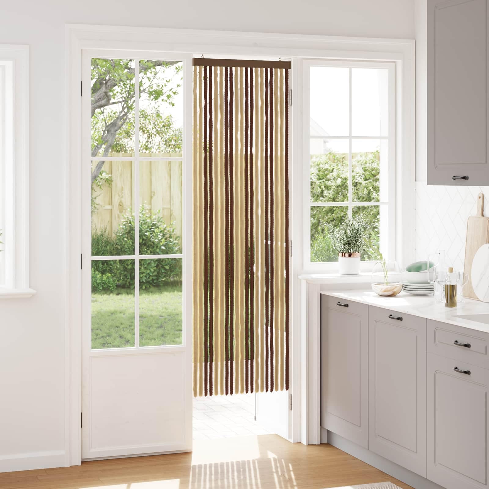 Zanzariera in ciniglia marrone e beige, zanzariera per porta, permeabile all'aria, 56 x 185 cm, per porta, balcone, terrazza, soggiorno