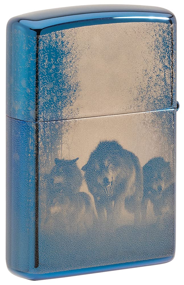 Zippo Encendedor a Prueba de Viento - Modelo Wolves - Acabado Azul Pulido con Color Image - Recargable - Reutilizable - Diseño a Prueba de Viento - Caja de Regalo Hecho en EEUU