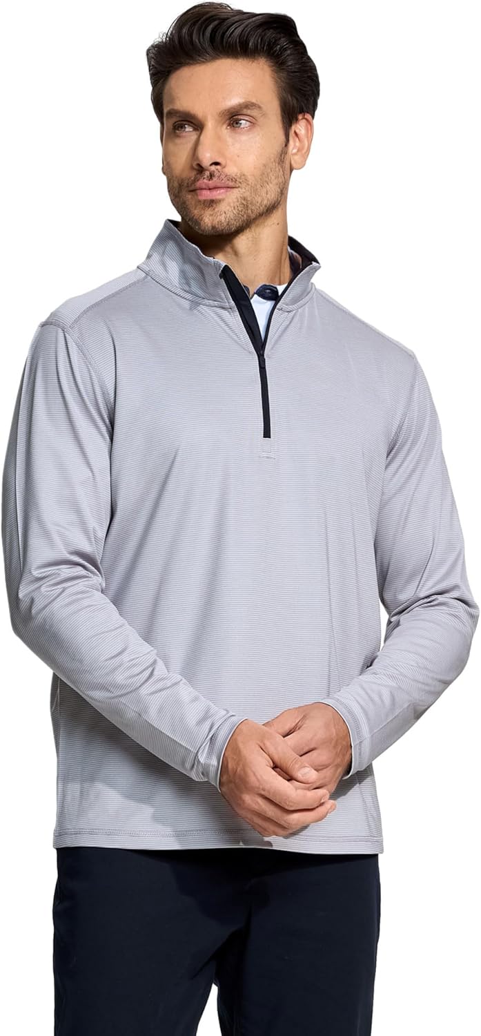 Quarter Zip Pullover Men Performance Dry Fit Stripe Mock Neck Midlayer Golf 1/4 Zip Pullover Mens Sweatshirt - Image 2