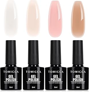 TOMICCA Jelly Gel Nail Polish Set - 4pcs Gel Polish Nude Pink Crystal French Nail Gel