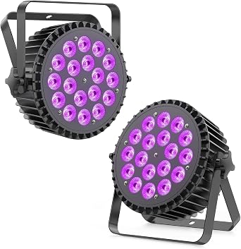 18LED Stage Lights RGBWA+UV 6in1 Par Can Lighting with DMX Control Sound Activated Uplights for Events Church DJ Show Wedding Stage Performances Party 2 Packs