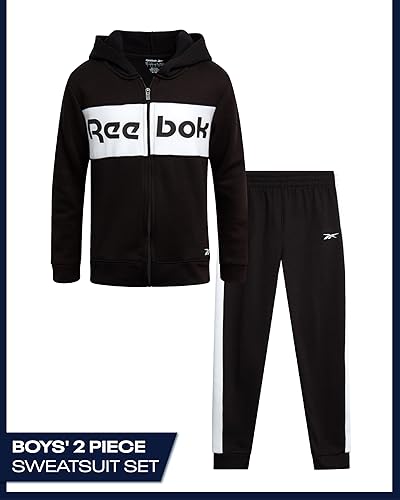 Miniatura 2 de Reebok Conjunto deportivo para bebé y niño pequeño, 2 piezas con cremallera completa, sudadera con capucha y pantalones deportivos (12M-7)