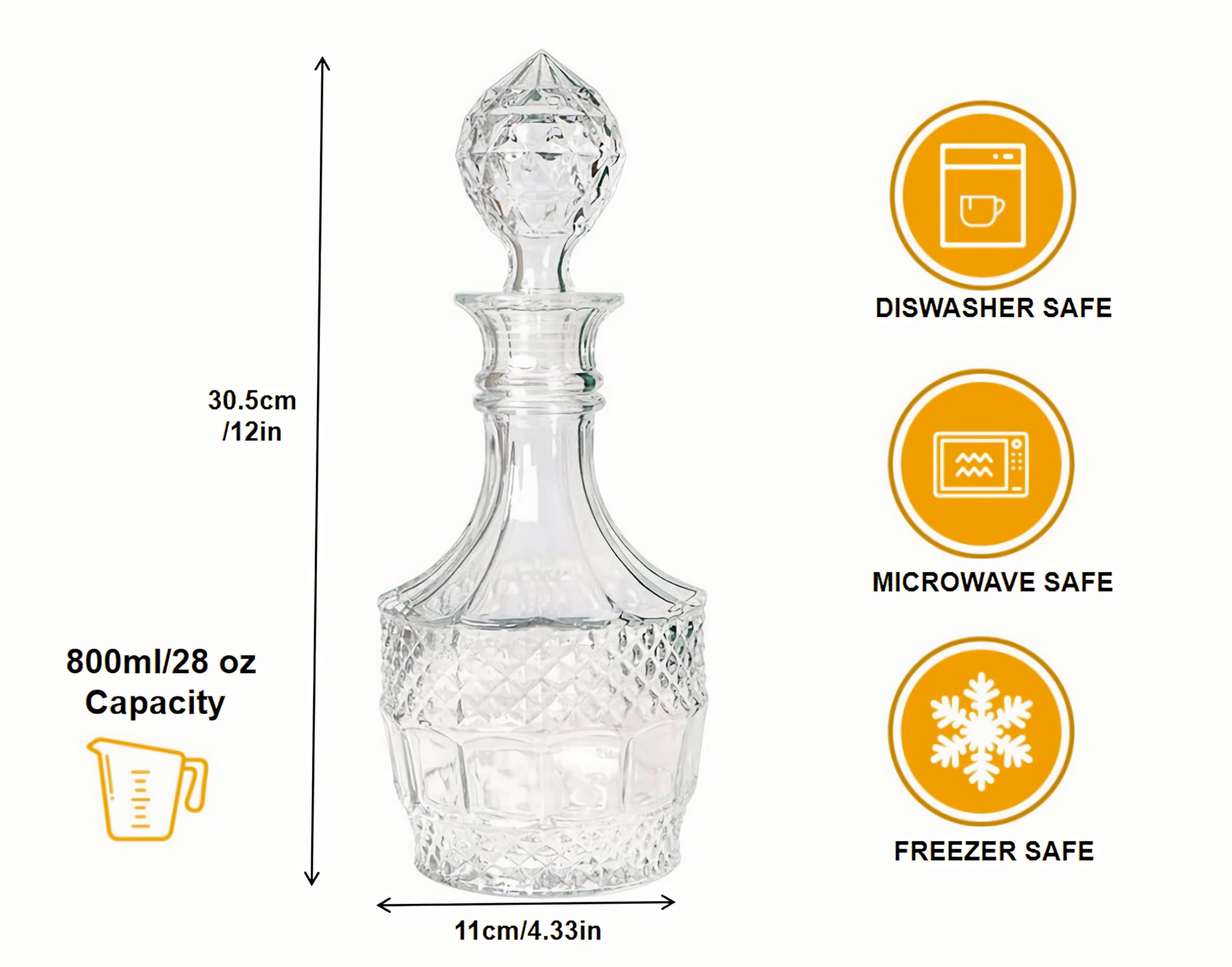 Whiskey Decanter with Airtight Stopper, Liquor Decanter, Lead-Free Crystal Wiskey Brandy Vodka Bourbon Decanter for Gift, Home, Bar, Party Decor, Clear (Diamond)