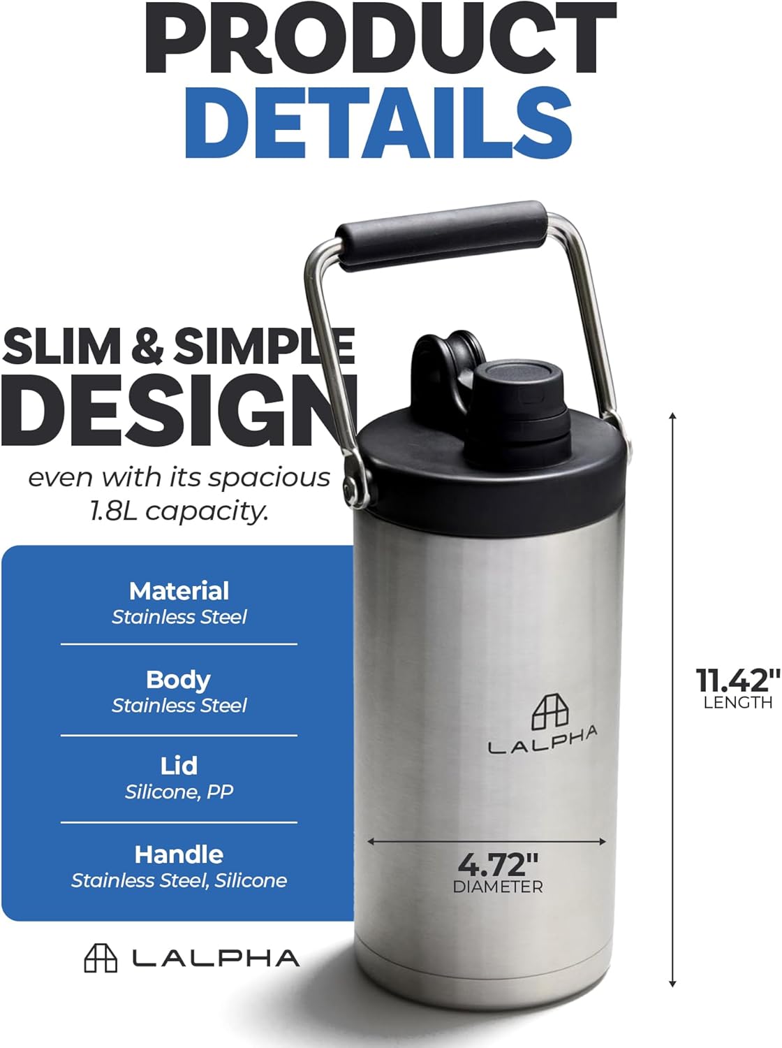 LALPHA 3.96 lbs Vacuum Insulated Ice Jug Stainless Steel, Large Capacity, Adjustable Cap, Wide Mouth, Cold Retention for Camping & Travel - Image 6