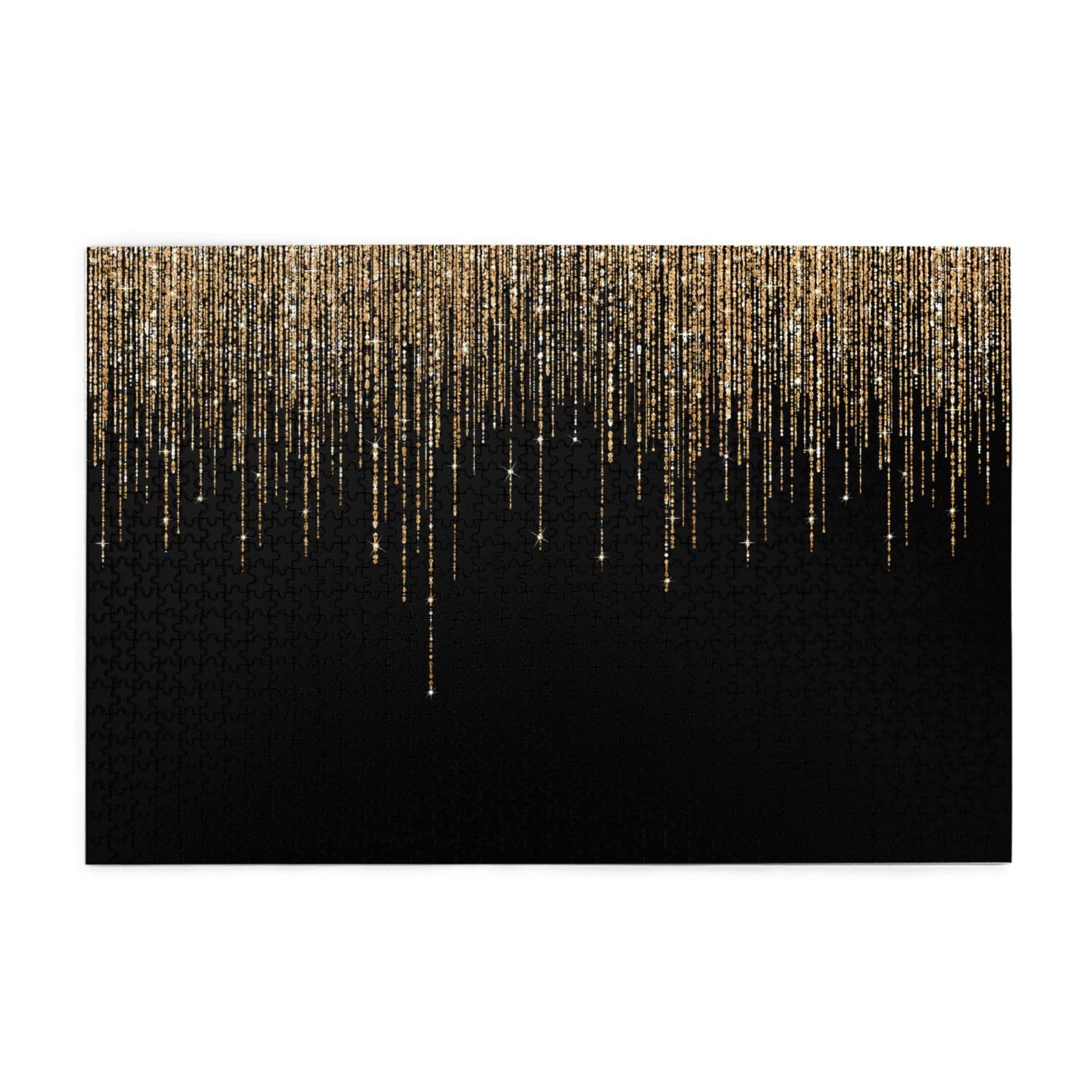 Gioco di puzzle per adulti, puzzle impegnativi, puzzle da 1000 pezzi, nero oro scintillante con frange glitterate