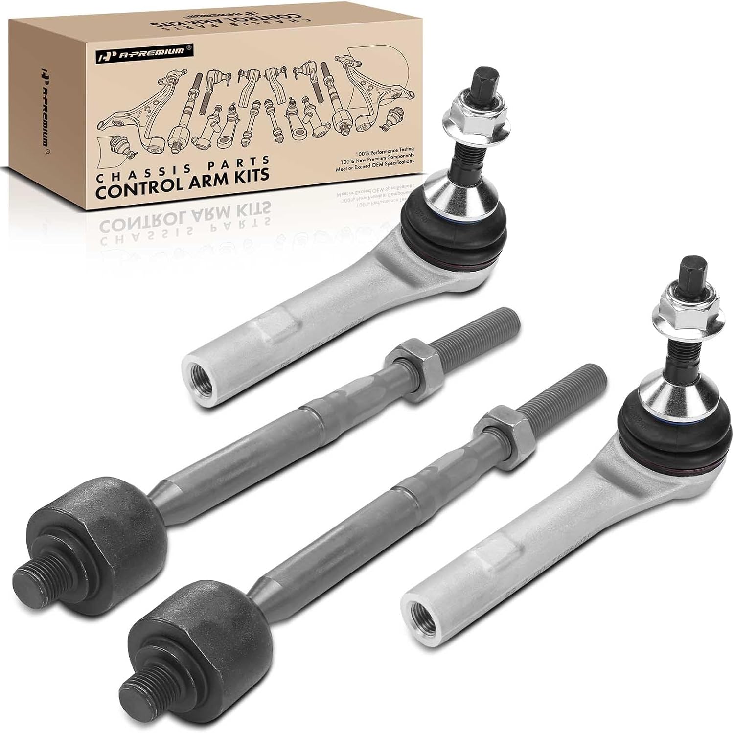 A-Premium Set of 4, Front Inner & Outer Tie Rod End Kit, Compatible with Tesla Model 3 2017-2021, Model Y 2020-2021