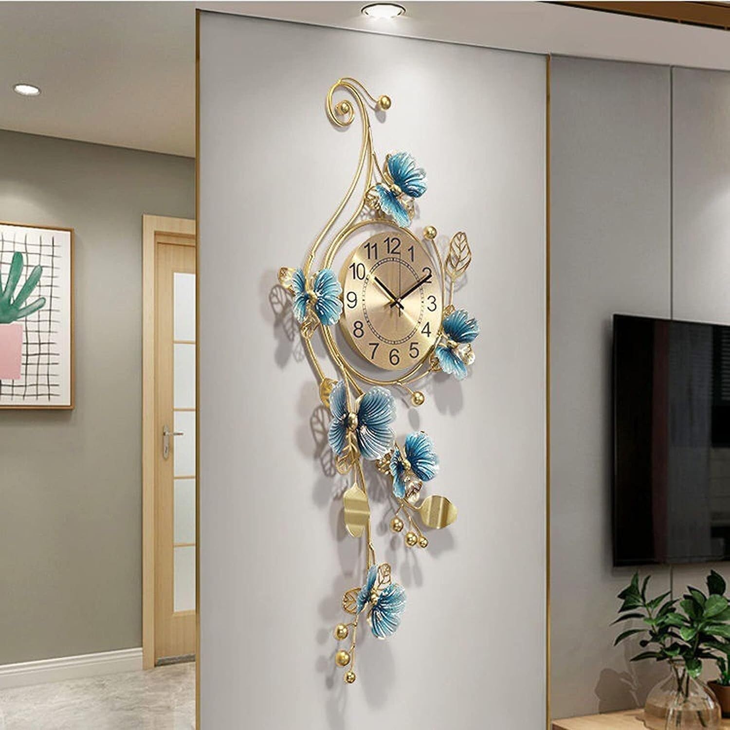 Large Metal Wall Clock Decoration 35 inch, Ginkgo Leaf for Living Room Decor Silent Clock Wall Decor for Bedroom Kitchen Entryway Home Indoor (Size : 35 inch)