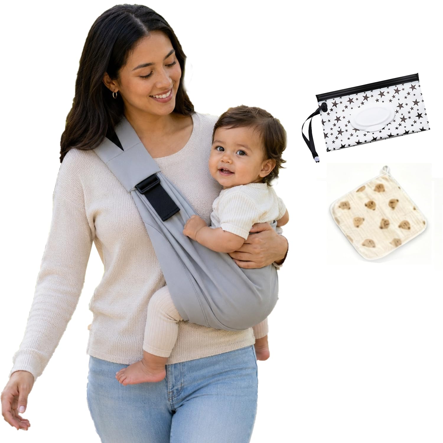Portabebés ergonómico con soporte de cadera para niños pequeños, transportador lateral asistido con correa de hombro ajustable, ligero para niños de 3 a 36 meses (gris)