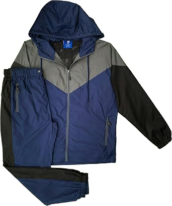 Mens Colorful Hooded Windbreaker Sweatsuit Meshed Lined GYM Outfit