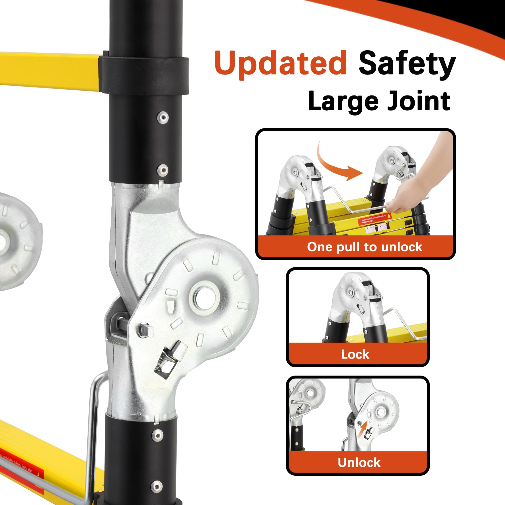 TEENO 3,8M (1,9+1,9) Teleskopleiter Klappleiter Aluminium|Teleskop-Mehrzweck-Klapptritt mit 2 abnehmbaren Rädern und Dreiecksstabilisatoren|Multifunktionale Klappleiter mit Ausgleichsstange|Schwarz