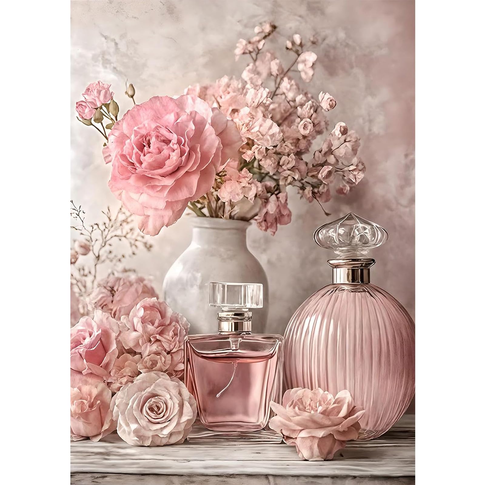 NAIMOER Pink Perfume Bottle Diamond Art Kits for Adults, DIY Full Drill 5D Floral Diamond Painting Kits, Adults Diamond Art on Canvas for Relaxation Gifts Home Decor 30x40cm — image 1