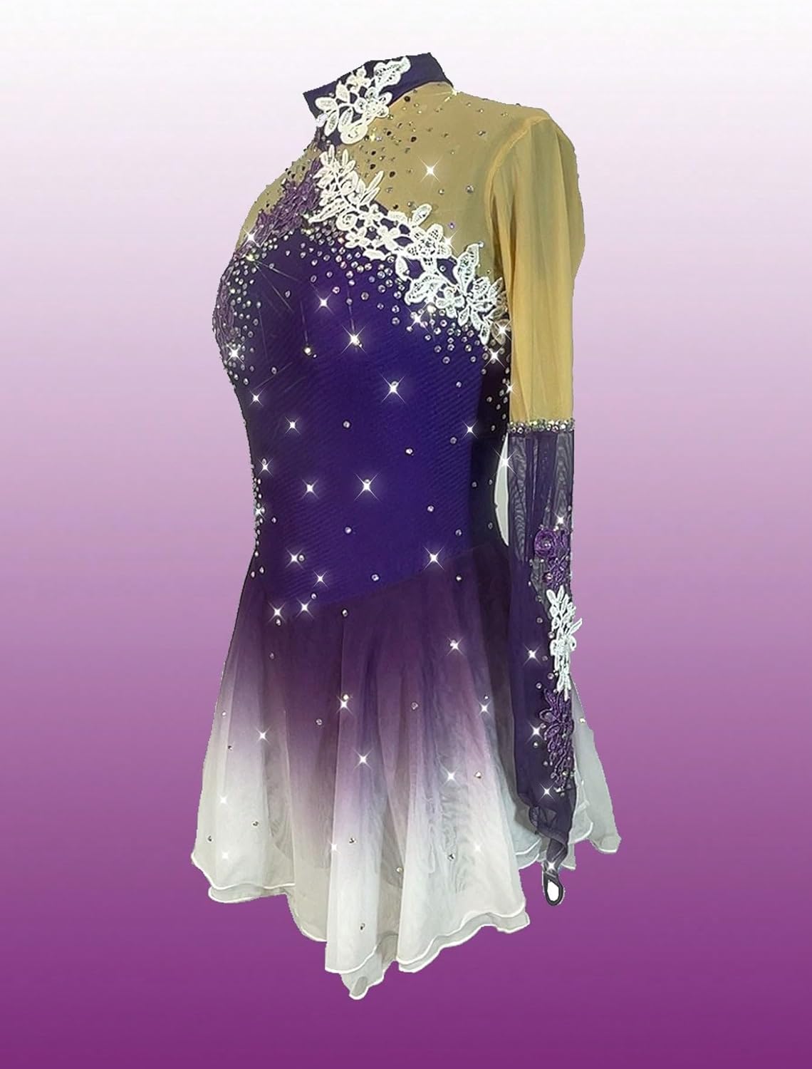 Figure Skating Dress,Girls Sparkling Rhinestone Gradient Purple Style Mesh Skirt Skating Performance Competition Wear Costume