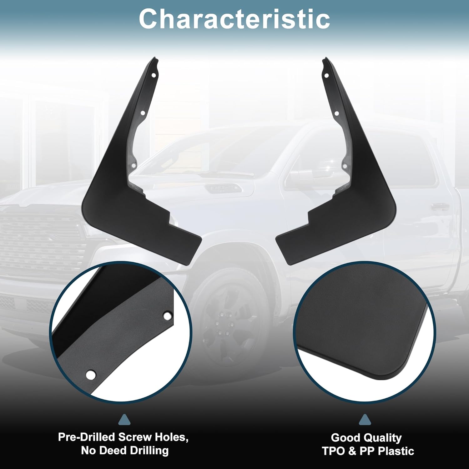 Truck Mud Flaps Splash Guards for Dodge for Ram 1500 2019-2024 without OEM Fender Flares(New Body Style) Front Rear Wheel Fender Mud Guards Protection Kit