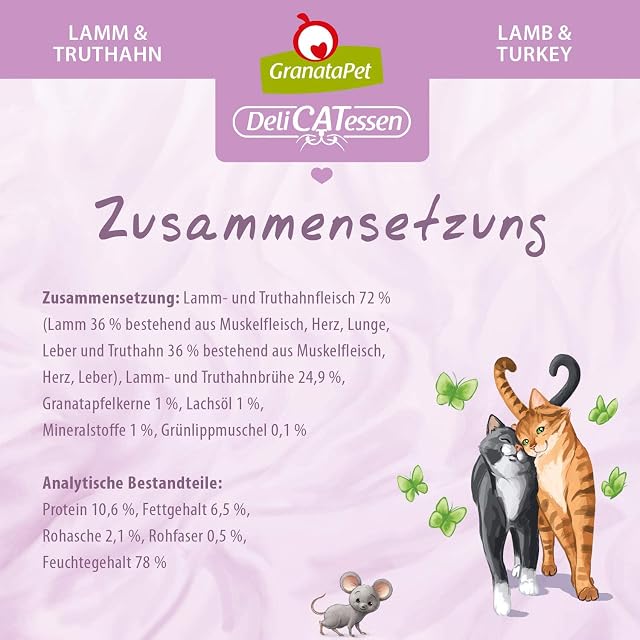 Foto 4 de 6 de GranataPet Delicatessen - 6 x 800 g de Cordero y Pavo húmedo para Gatos, Comida para Gatos para gourmets…