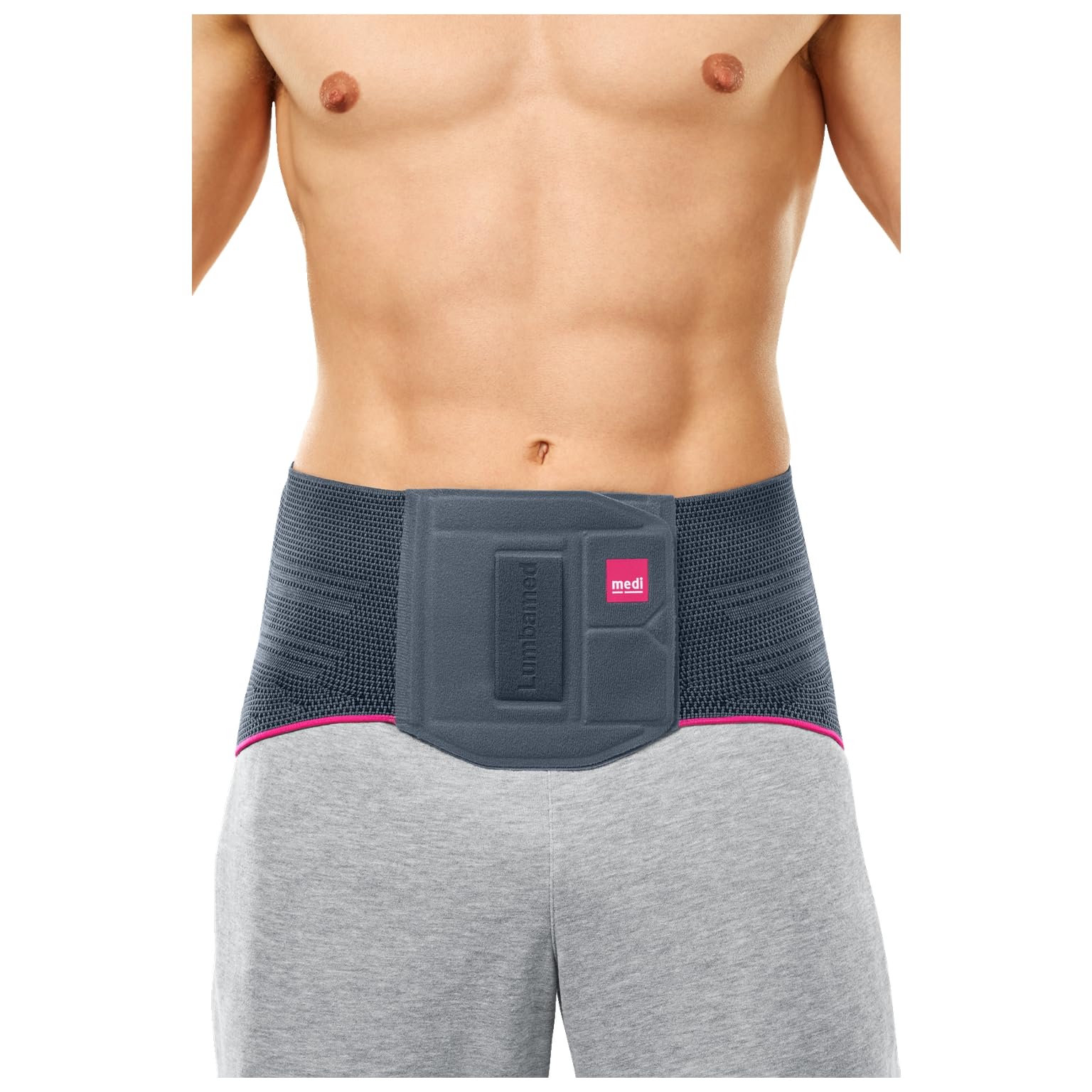 medi Lumbamed Plus - Faja lumbar para hombre – ortesis de apoyo lumbar para estabilización con pelotte Vario-Flex – Color: Plata – Talla: II – Regula la humedad y transpirable