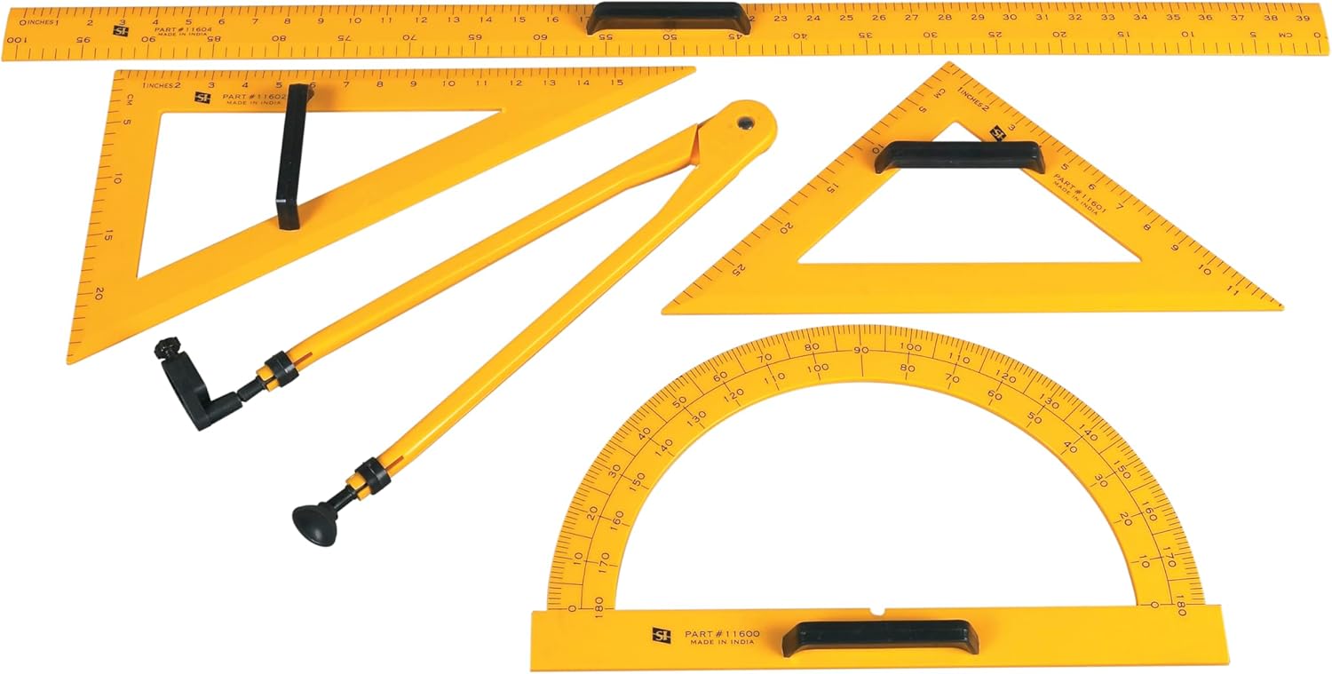 School Smart Drafting Tools Kit, Yellow, Set of 5
