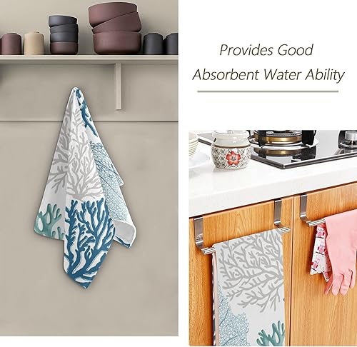 Miniatura 35 de Juego de 2 toallas de mano de hojas verdes para baño, toallas de baño de ramas de eucalipto verde azulado, suaves y absorbentes, toallas de cocina