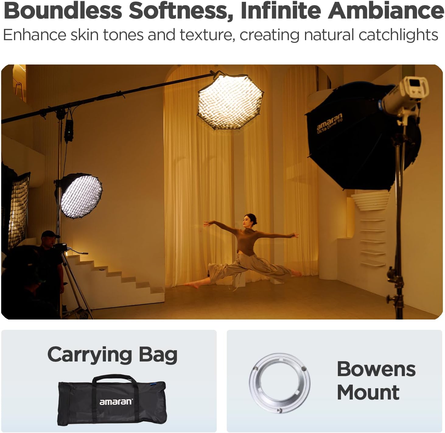 Amaran Octa Dome 120, 4ft(120cm) Foldable Octagonal Bowens Mount Softbox, Quick Setup for Large-Scale Portrait & Video Photography, Soft, Natural Light, Includes Diffusion & Control Grid, Carrying Bag