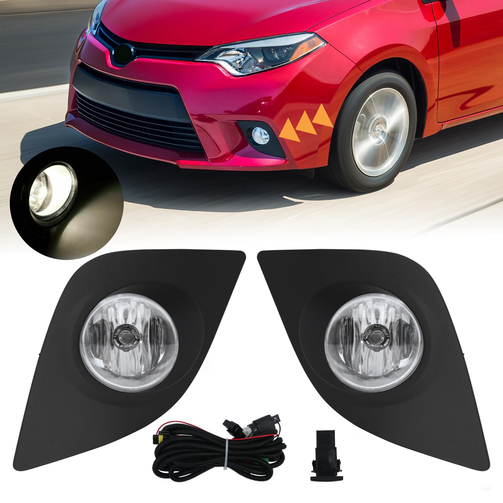 YLT AUTO Fit 2014 2015 2016 For Toyota Corolla L LE Front Bumper Running Fog Light Replacement Kit Clear Lens with Pair of Bulbs and Switch Wiring (Driver Side and Passenger Side)