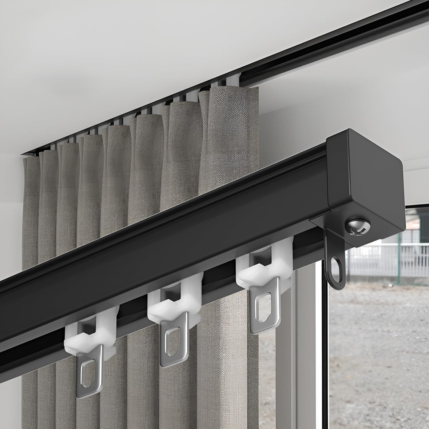 Heavy-Duty 2.3m Aluminum Ceiling Curtain Track - Invisible White Rod for Seamless Curtain Installation, Ideal for Home & Office Décor (Black 4.8m)
