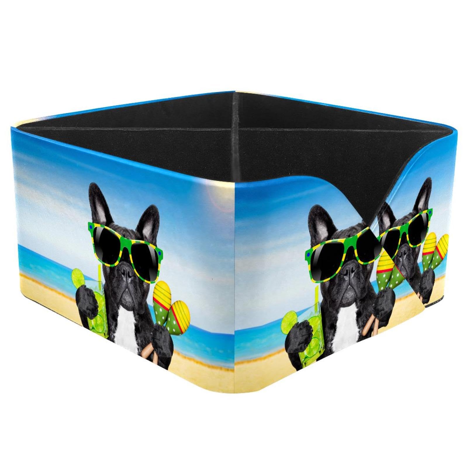 KengjuTesu Brazil French Bulldog Desktop Organizer Pen Holder, Rectangular Pencil Cup for Office, Study and Makeup Stations
