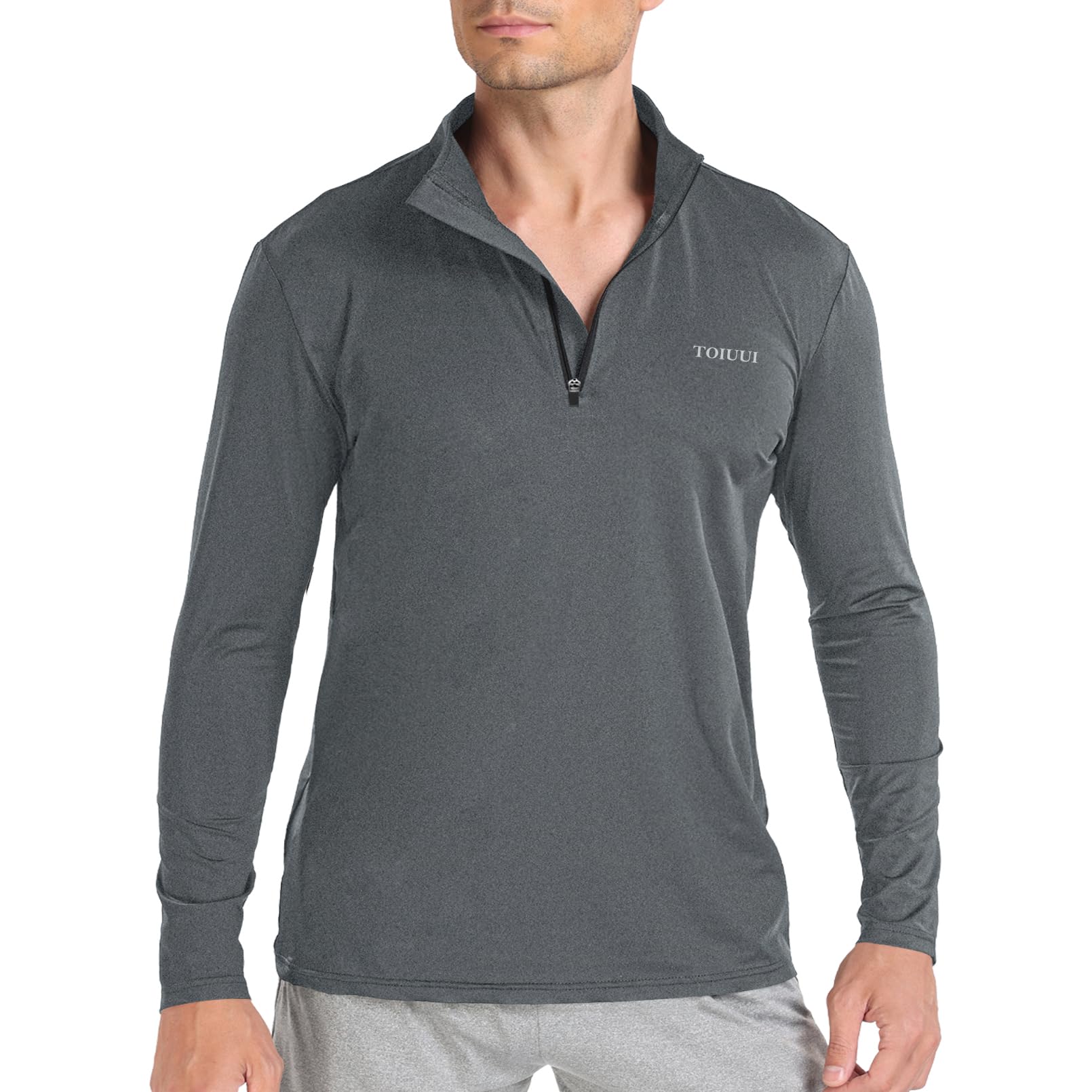 TOIUUI Men Quarter Zip Pullover Sun Uv Protection Long Sleeve Fishing Golf Outdoor Running UPF 57 T-Shirts Dark Grey M