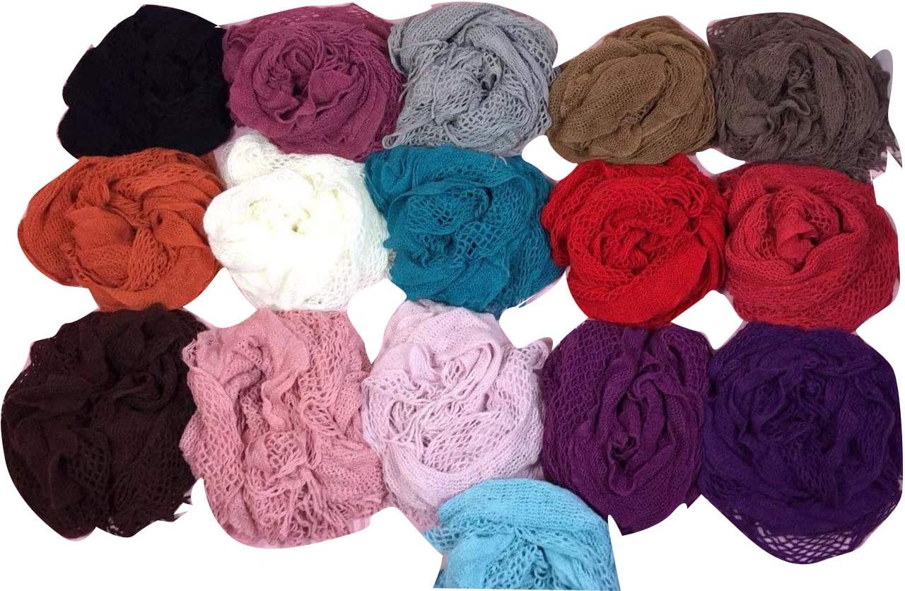 Purse babe Womens Net Chain Knitted Chunky Curly Scarf shawl With Lace And Fringe