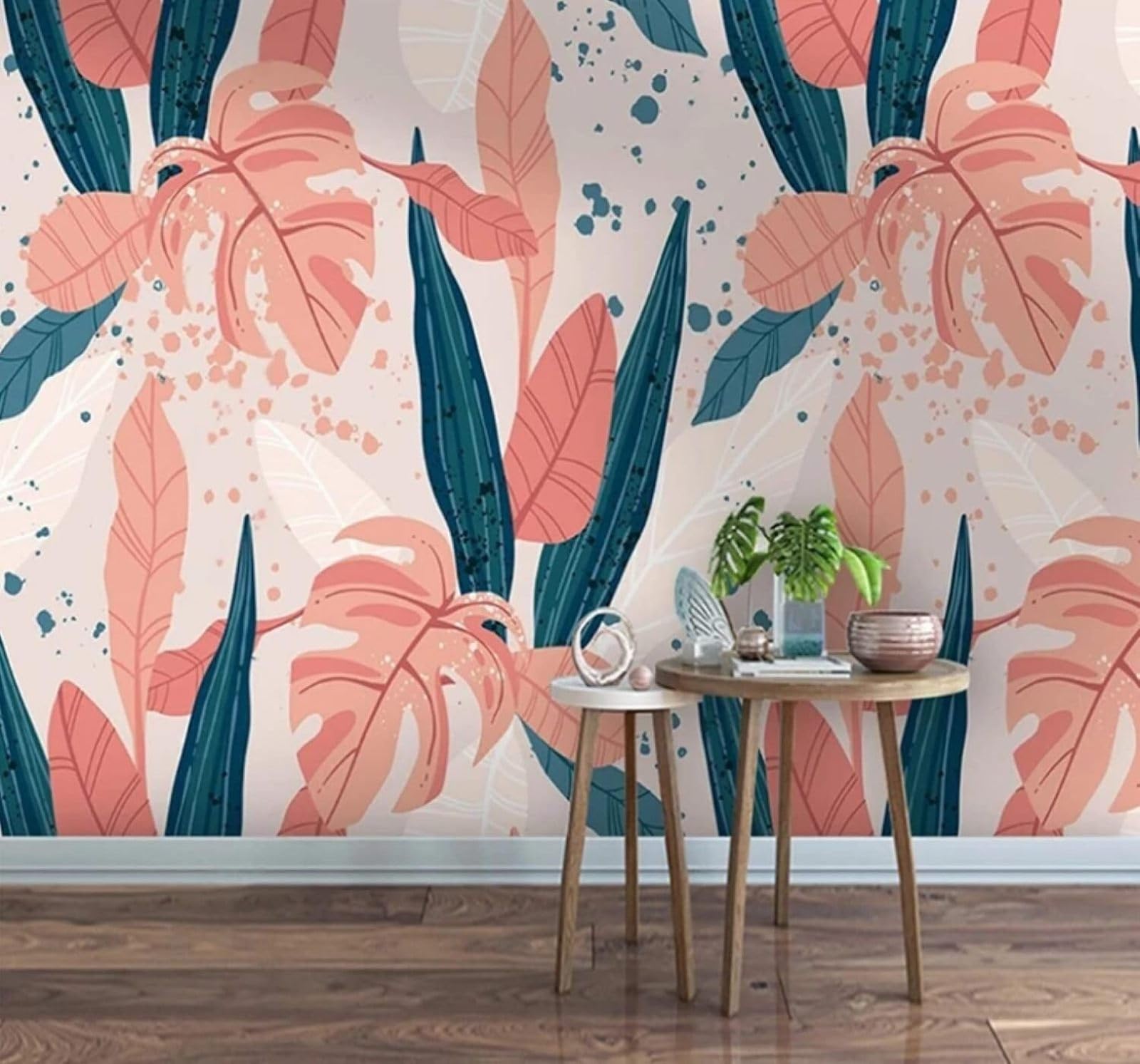 Papier peint 3D soie rose pour salon et chambre, fresque murale feuille de bananier 350cm