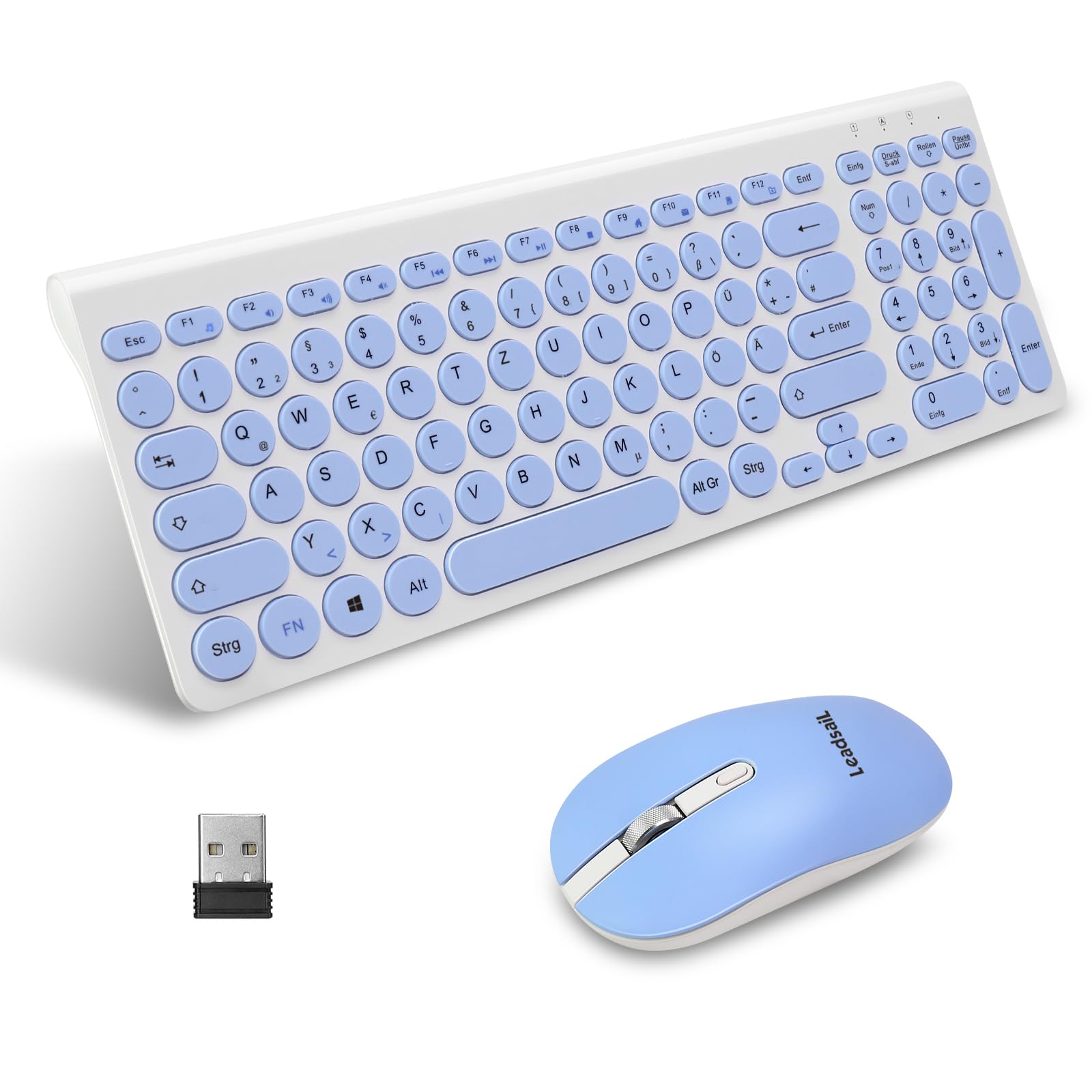 LeadsaiL Kit Tastiera E Mouse Wireless - Set Ergonomico 2.4G USB Con Tasti Silenziosi, 1600DPI, Layout QWERTY Per PC E Mac - Verde - Foto 6