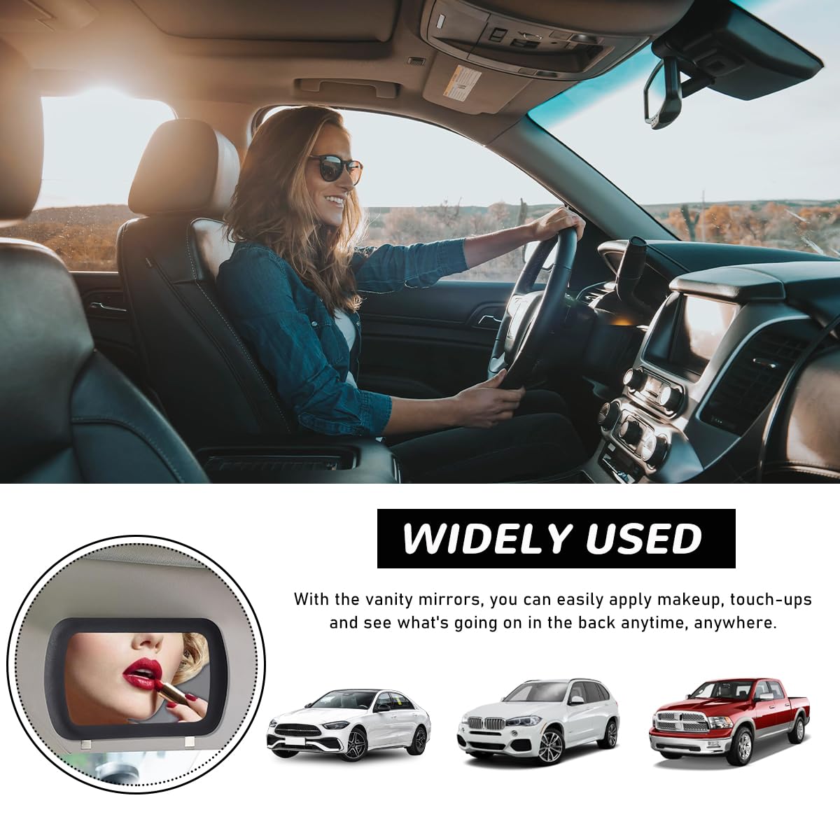 Car Sun Visor Vanity Mirror Clip-on Automotive Makeup Sun-Shading Mirror Universal Vehicle Sun Visor Cosmetic Vanity Mirror for — view 6