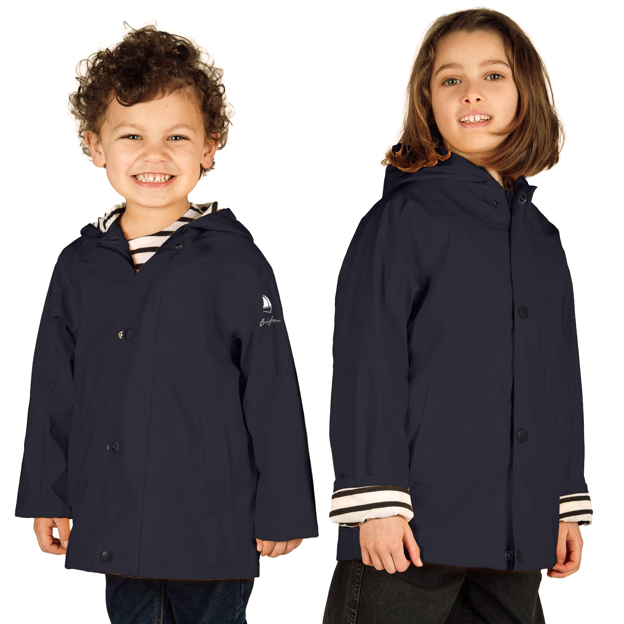 Breizh Ocean - Ciré, Imperméable Enfant, Création Française ELVEN Mixte Garçon ou Fille - Impermeable Enfant Intérieur Rayé Style Marinière avec Capuche - Manteau Garcon ou Fille de 1 à 14 ans