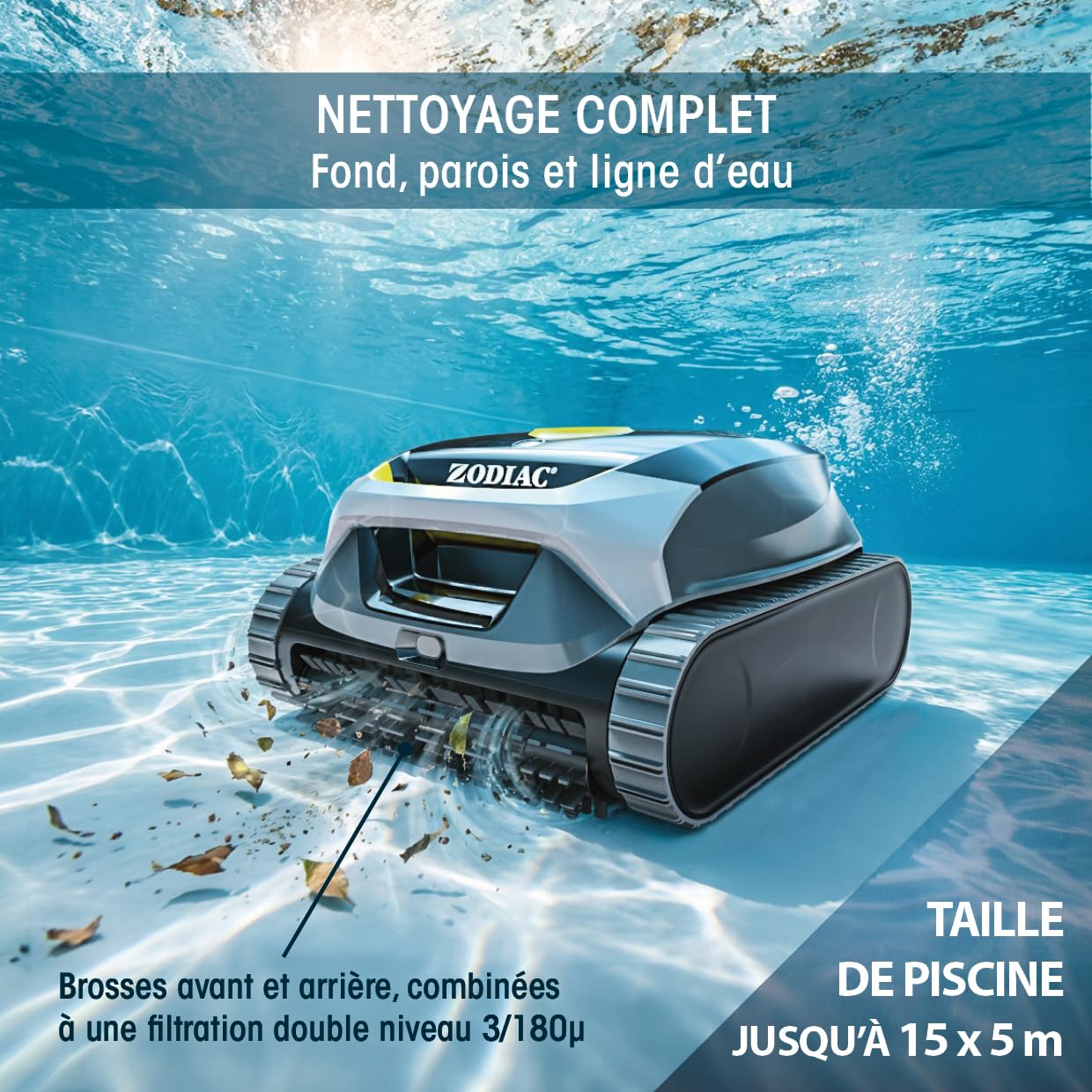 Zodiac Freedom Lite Robot de Piscine sans Fil avec Batterie au Lithium, Nettoyage Sol Parois Ligne d'Eau, Double Filtration 3 Heures